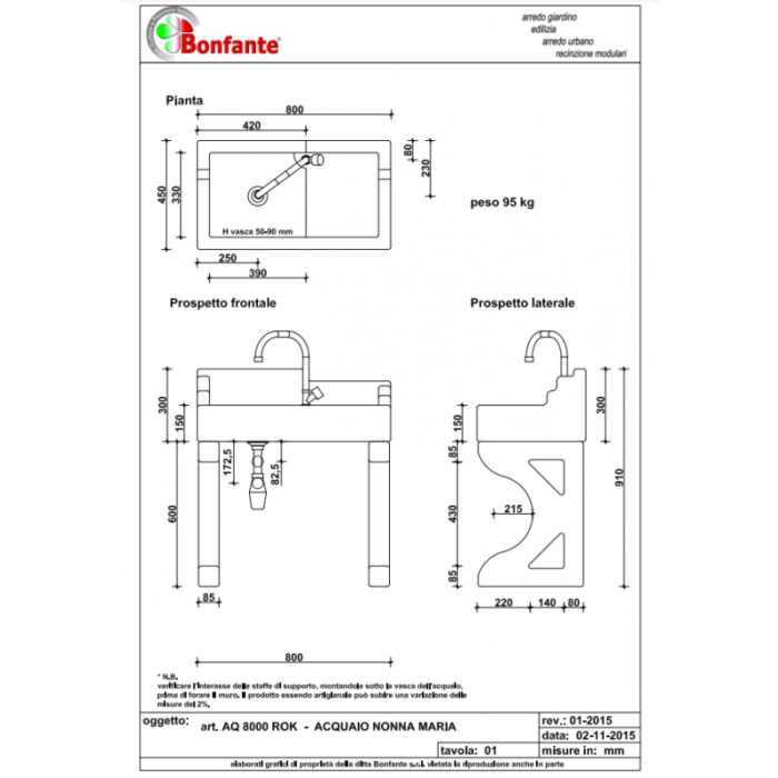 Acquaio Nonno Giovanni in Pietra Ricostruita Bonfante AQ 8300ROK 4 LEGNAGOFERR 1