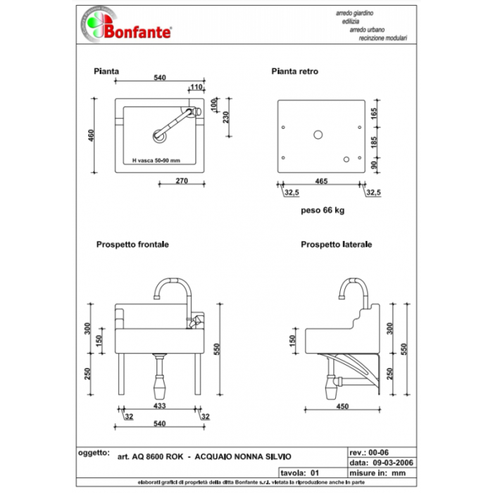 Acquaio Nonno Silvio in Pietra Ricostruita Bonfante AQ 8600ROK 4 legnagoferr