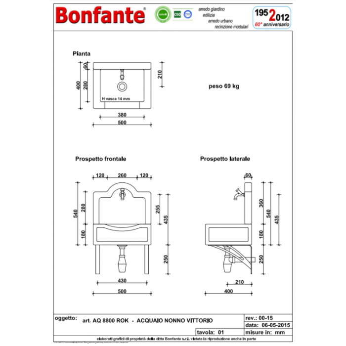 Acquaio Nonno Vittorio in Pietra Ricostruita Bonfante AQ 8800ROK 4 LEGNAGOFERR