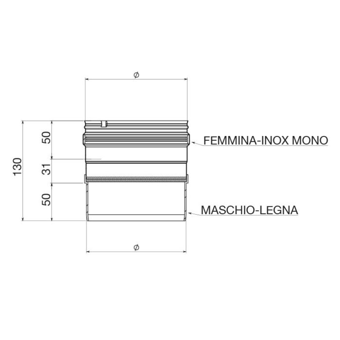 Adattatore Legna Maschio Inox Mono Femmina Acciaio Nero Pesante Apros ADT1 3 legnagoferr