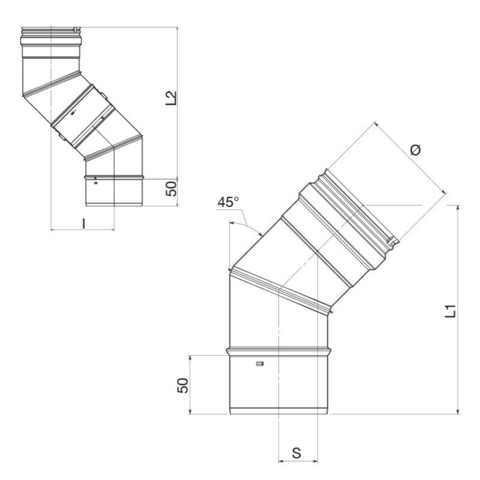 Curva 45° Acciaio Inox Apros Monoparete Spessore 05mm C045 2 legnagoferr