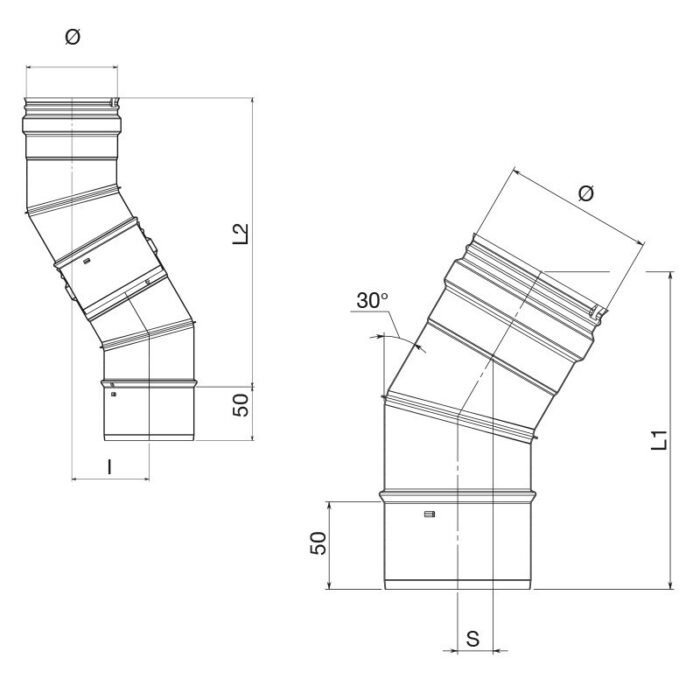 Curva a 30° Acciaio Inox Apros C030 2 legnagoferr