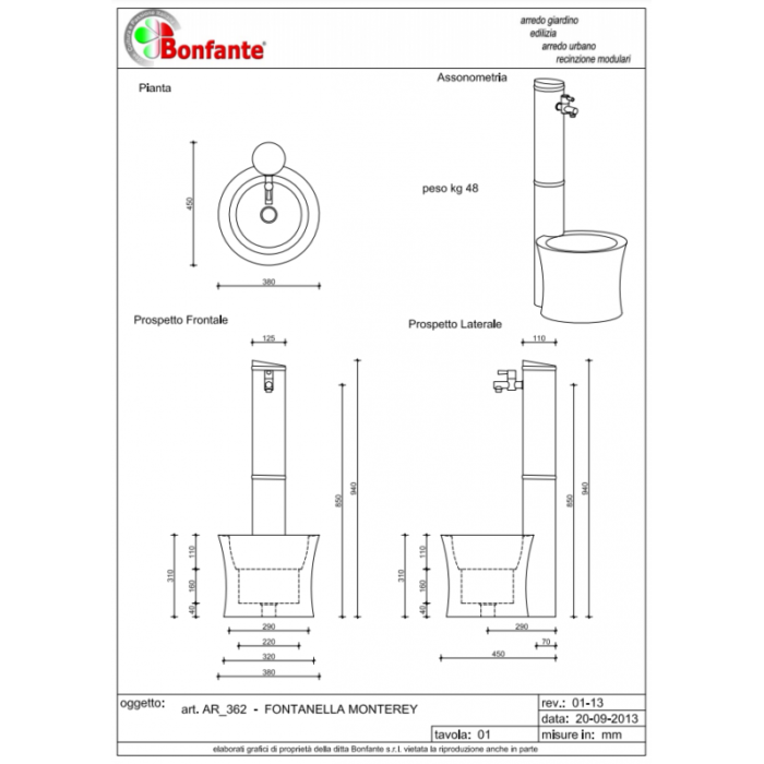 Fontanella Fontana Monterey in Pietra Ricostruita Bonfante AR 362 3 LEGNAGOFERR