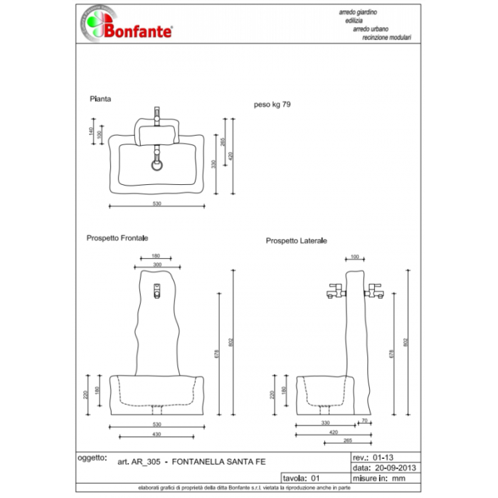 Fontanella Fontana Santa Fe in Pietra Ricostruita Bonfante AR 305 3 LEGNAGOFERR