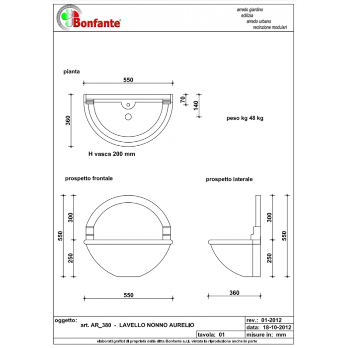 Lavello Nonno Aurelio in Pietra Ricostruita Bonfante AR 380 3 legnagoferr