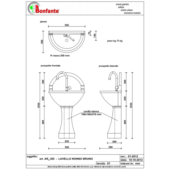 Lavello Nonno Bruno in Pietra Ricostruita Bonfante AR 385 3 legnagoferr