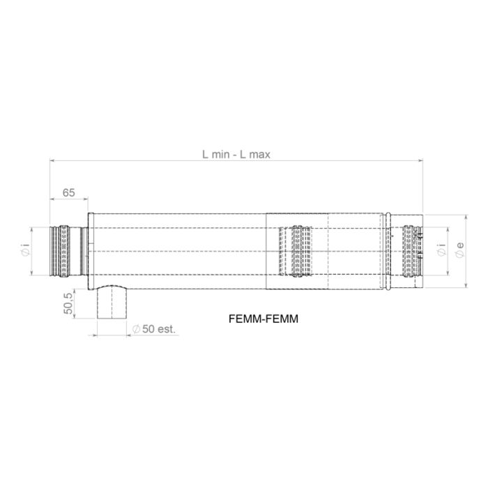 Tubo Telescopico Coassiale 660-990 mm Acciaio Inox Doppia Parete Apros - T10T - immagine 2