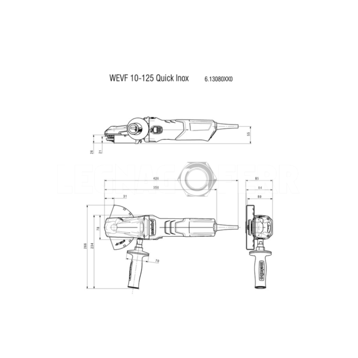 Metabo Wevf 10 125 Quick Inox Smerigliatrice Angolare a Testa Ribassata Attacco Rapido Disco 125mm 1000W legnagoferr01