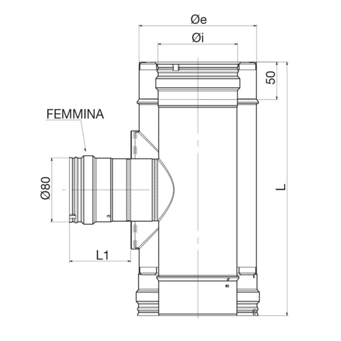 Raccordo a T 90° Ridotto O 80 Femmina Doppia Parete Apros T90F Canne Fumarie legnagoferr 1