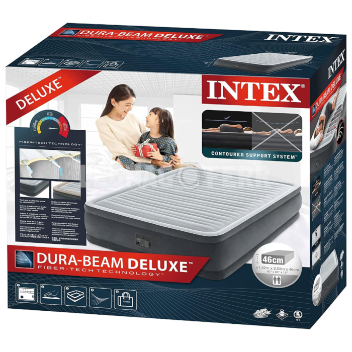 Intex 64414NP Materasso Classic Matrimoniale Gonfiabile Dura-Beam Deluxe con Pompa Interna Grigio ‎152 x 203 x 46 cm - immagine 2