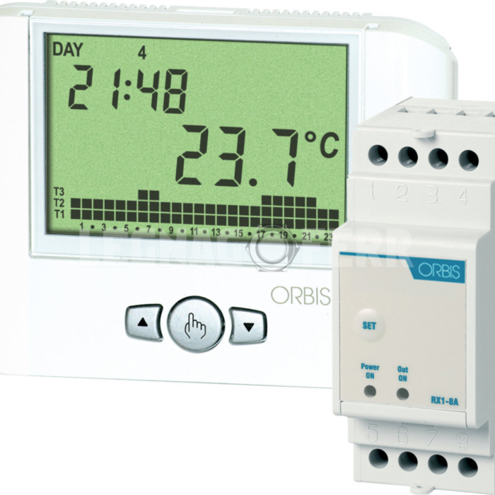 Orbis Orus Rf+Attuatore Cronotermostato Digitale da Parete Bianco,1 batteria 1,5V – OB324900 legnagoferr