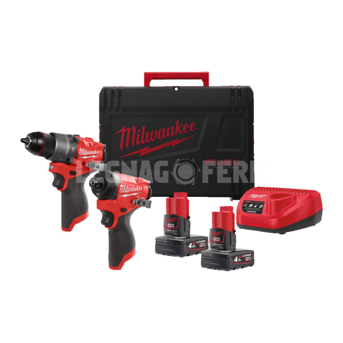 Milwaukee Kit M12 FPP2A2-402X Trapano con Percussione+Avvitatore ad Impulsi 4933492513 legnagoferr